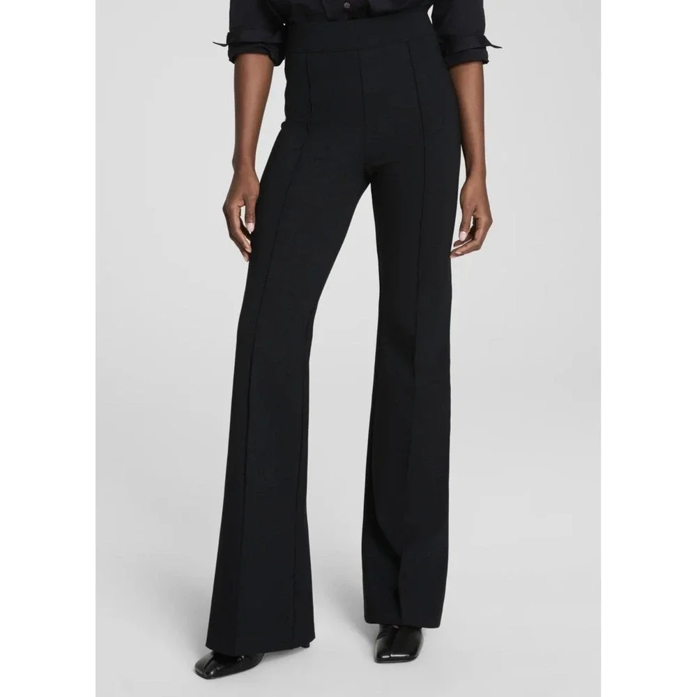 SPANX PerfectFit Ponte Flare Pants L Petite Black High Rise Pull On Trousers NWT